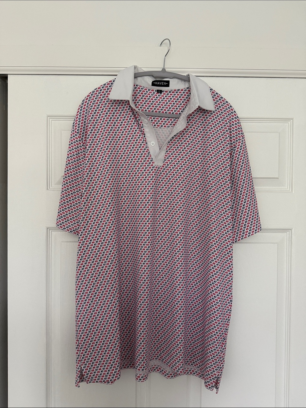 Haven White-Collar Red & White Micro-Pattern Polo